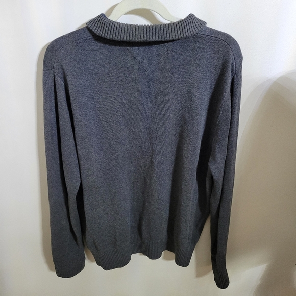Men's Tommy Hilfiger Logo Grey Quarter Zip Sweater, Size Large - Picture 3 of 4